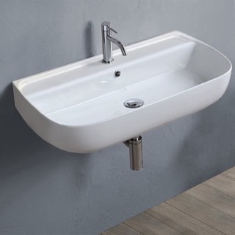 Bathroom Sink Rectangular White Ceramic Wall Mounted or Vessel Sink CeraStyle 078700-U